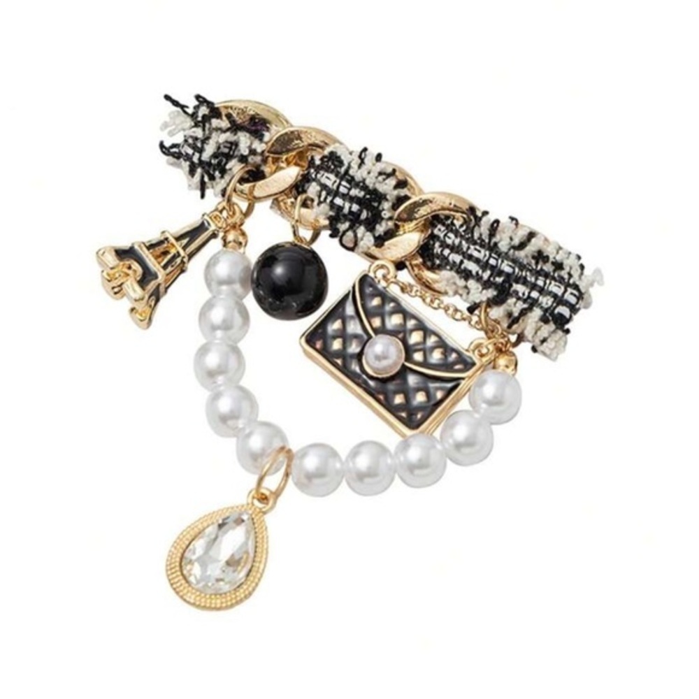 ✨NEW✨ Elegant Black and White Charm Pearl Eiffel Tower Brooch - Picture 3 of 4